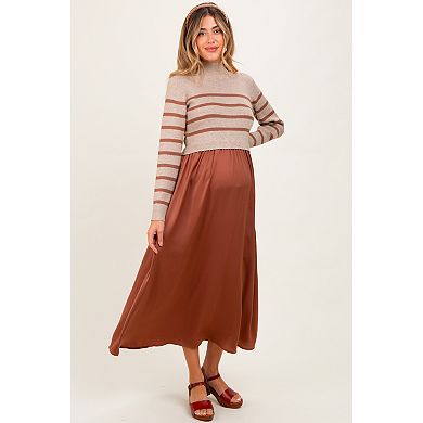 Maternity Striped Contrast Sweater Top Maxi Dress