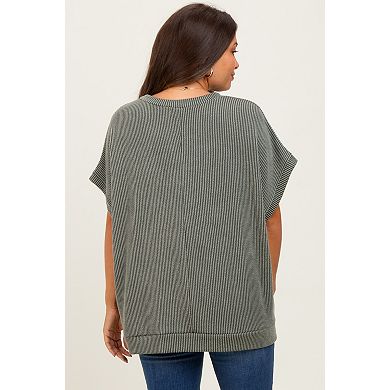 Maternity Solid Ribbed Short Sleeve Oversized Tunic Top