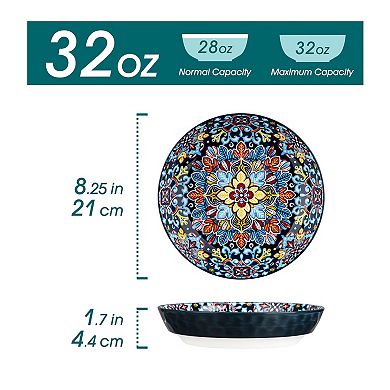 6-piece Porcelain Pasta Bowl Set, Multipurpose Bowl for Soup, Ramen, Salad