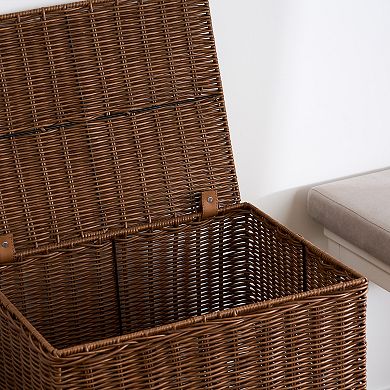 Martha Rectangular Woven Resin Wicker Laundry Hamper - Medium Brown