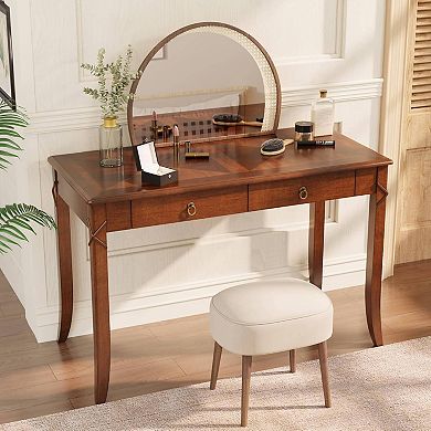 Vintage Solid Wood Writing Desk with Drawers Antique Secretary Table for Home Office