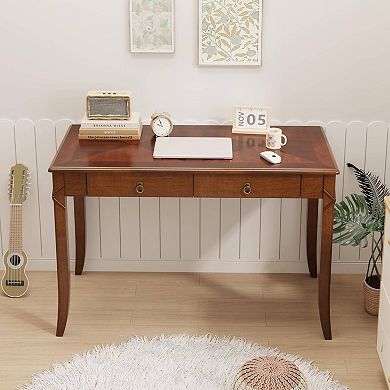 Vintage Solid Wood Writing Desk with Drawers Antique Secretary Table for Home Office