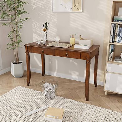 Vintage Solid Wood Writing Desk with Drawers Antique Secretary Table for Home Office