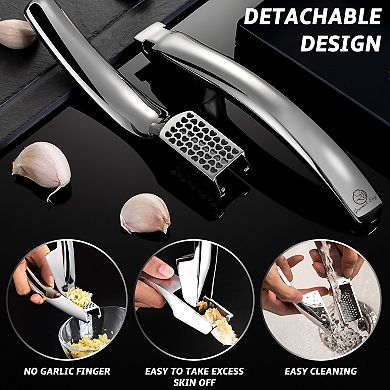 No Peeling Required Garlic Press Stainless Steel with Detachable Handle for Fine Mincing