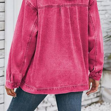 Women's Casual Denim Jacket Vintage Washed Multi-Pocket Slim Fit Daily Coat