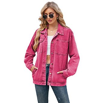 Women's Casual Denim Jacket Vintage Washed Multi-Pocket Slim Fit Daily Coat