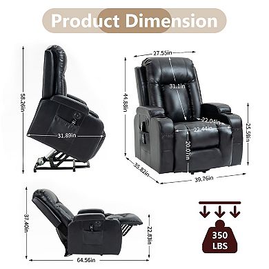Power Lift Recliner Chair Heavy Duty Motion w/ 8-Point Vibration Massage and Lumbar Heating & USB