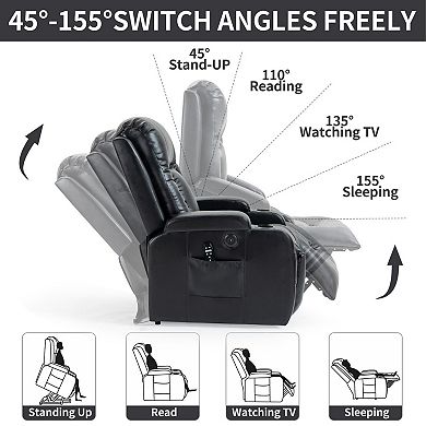 Power Lift Recliner Chair Heavy Duty Motion w/ 8-Point Vibration Massage and Lumbar Heating & USB
