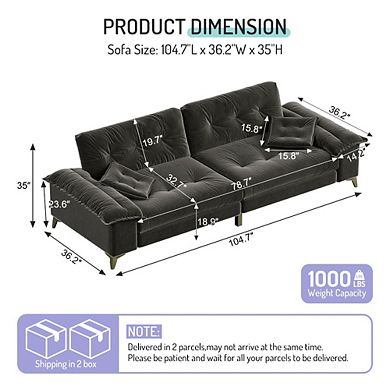 Whisen 4-Seat Cloud Sofa with Removable Armrests, Tufted Chenille Couch with Metal Legs & 2 Pillows