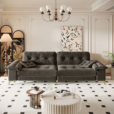 Whisen 4-Seat Cloud Sofa with Removable Armrests, Tufted Chenille Couch with Metal Legs & 2 Pillows