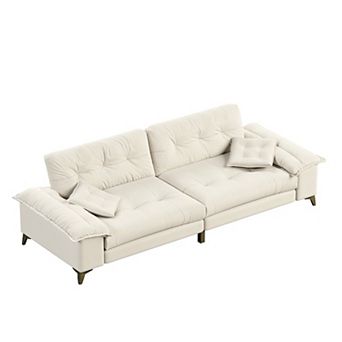 Whisen 4-Seat Cloud Sofa with Removable Armrests, Tufted Chenille Couch with Metal Legs & 2 Pillows