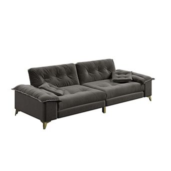 Whisen 4-Seat Cloud Sofa with Removable Armrests, Tufted Chenille Couch with Metal Legs & 2 Pillows