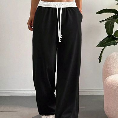 Women's Wide Leg Drawstring Sweatpants Simple Comfortable Loose Fit Daily Casual Joggers