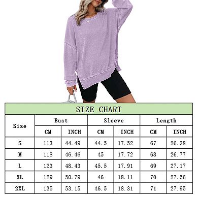 Womens Oversized Sweatshirts Crewneck Wafflle Knit Long Sleeve Side Slit Pullover Sweatshirt Tops