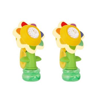 2 pc Kids Bubble Machines with Lights, Rechargeable Sunflower Bubble Maker for Outdoor Play