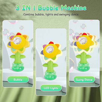2 Pcs Kids Bubble Machines with Lights, Rechargeable Sunflower Bubble Maker for Outdoor Play
