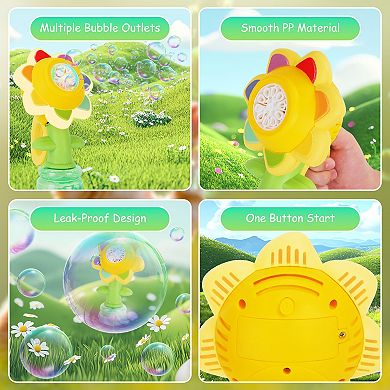 2 Pcs Kids Bubble Machines with Lights, Rechargeable Sunflower Bubble Maker for Outdoor Play