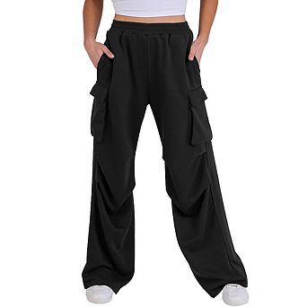 Women's Elastic Waist Streetwear Cargo Pants Loose Straight Wide Leg Athletic Casual Trousers