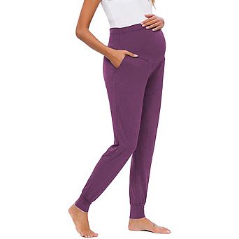 Women's Pregnancy Yoga Workout Leggings High Waist Side Pockets Maternity Supportive Pants for Gym