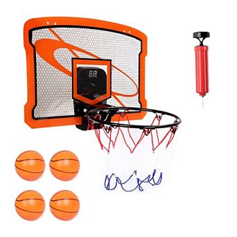 Indoor Mini Basketball Hoop Set Over-Door Hoop with 4 Balls, Audio Scorer & Foldable Design