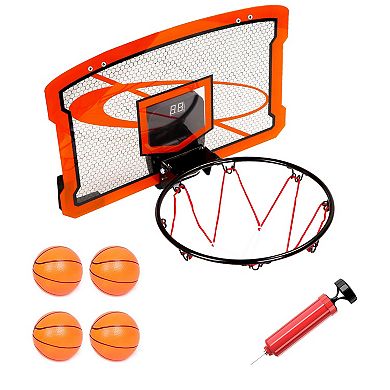 Indoor Mini Basketball Hoop Set Over-Door Hoop with 4 Balls, Audio Scorer & Foldable Design