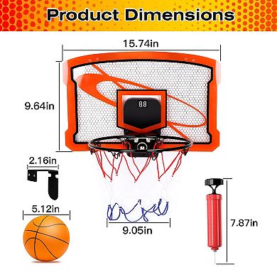 Indoor Mini Basketball Hoop Set Over-Door Hoop with 4 Balls, Audio Scorer & Foldable Design