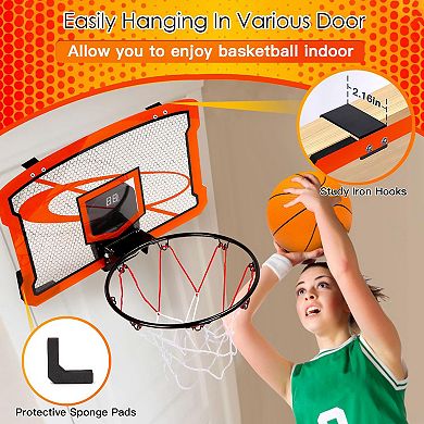 Indoor Mini Basketball Hoop Set Over-Door Hoop with 4 Balls, Audio Scorer & Foldable Design