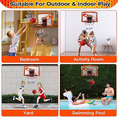 Indoor Mini Basketball Hoop Set Over-Door Hoop with 4 Balls, Audio Scorer & Foldable Design