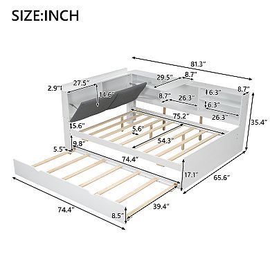 Whisen Wood Platform Bed with Storage Headboard, Shelves and 2 Drawers