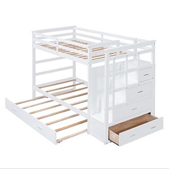 Whisen Modern Design Twin Over Twin Bunk Bed with Trundle and Staircase