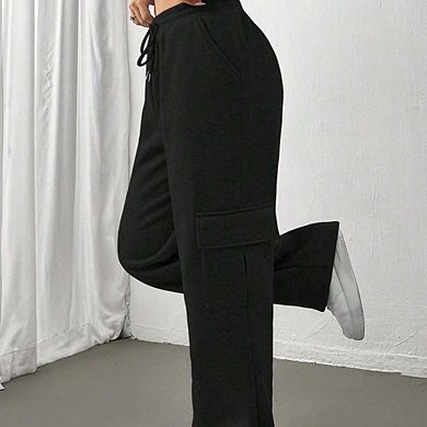Women's Winter Fall Cargo Sweatpants Straight Leg Wide Leg with Side Pockets Versatile Casual Pants