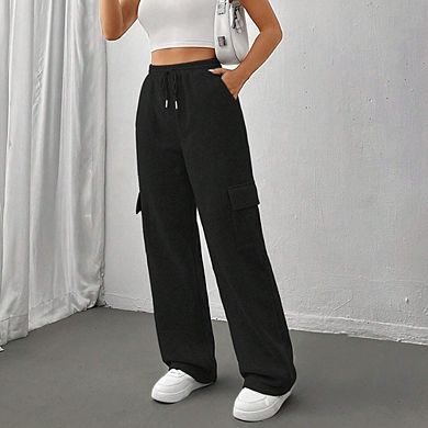 Women's Winter Fall Cargo Sweatpants Straight Leg Wide Leg with Side Pockets Versatile Casual Pants
