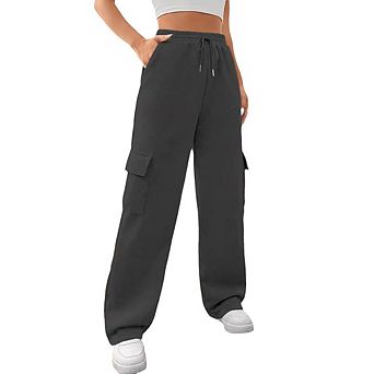 Women's Winter Fall Cargo Sweatpants Straight Leg Wide Leg with Side Pockets Versatile Casual Pants