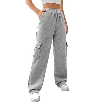 Women's Winter Fall Cargo Sweatpants Straight Leg Wide Leg with Side Pockets Versatile Casual Pants