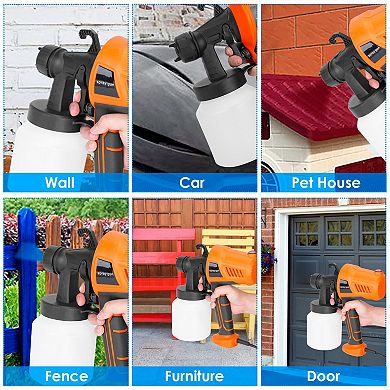 700W Electric HVLP Paint Sprayer Handheld Spray Gun for Walls Fences with 3 Patterns 800ML