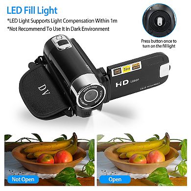 1080P Digital Camcorder 16X Zoom, 2.7" Screen, 270° Rotate, Fill Light