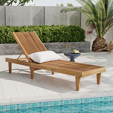 Adjustable Wooden Chaise Lounge, Outdoor Patio Poolside Lounger Chair