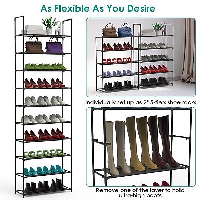 10-Tier Tall Shoe Rack, Space-Saving Non-Woven Fabric Organizer Holds 2530 Pairs for Hallway