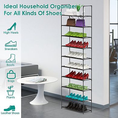 10-Tier Tall Shoe Rack, Space-Saving Non-Woven Fabric Organizer Holds 2530 Pairs for Hallway