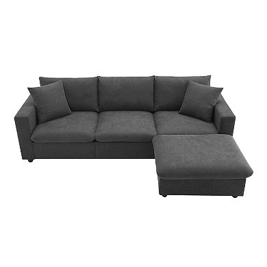 Whisen Modern L-shaped Sectional Sofa Set with Convertible Ottoman and 2 pillows
