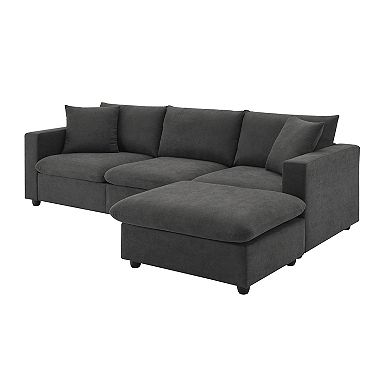Whisen Modern L-shaped Sectional Sofa Set with Convertible Ottoman and 2 pillows