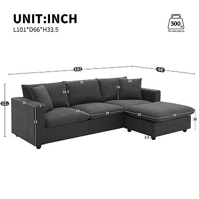 Whisen Modern L-shaped Sectional Sofa Set with Convertible Ottoman and 2 pillows