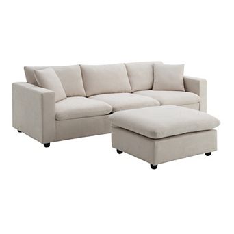 Whisen Modern L-shaped Sectional Sofa Set with Convertible Ottoman and 2 pillows