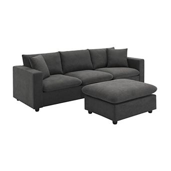 Whisen Modern L-shaped Sectional Sofa Set with Convertible Ottoman and 2 pillows