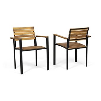 Acacia Wood Outdoor Dining Chair Set of 2, for Patio, Backyard, Garden