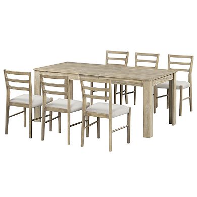 Whisen 7-Piece Dining Table Set with Extendable Table,2 Drawers and 6 Upholstered Chairs