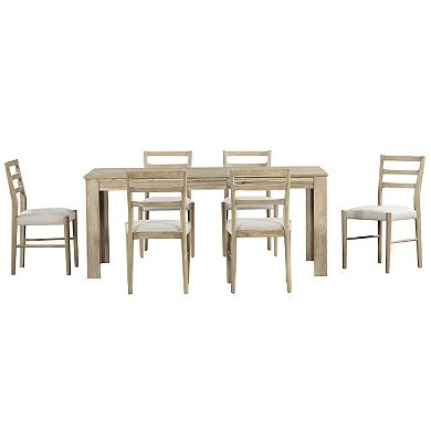Whisen 7-Piece Dining Table Set with Extendable Table,2 Drawers and 6 Upholstered Chairs