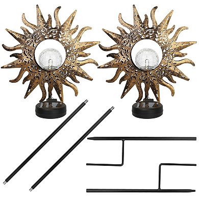 Solar Sun Stake Lights, Crackle Glass Globe Decorative Lamps, IP54 Waterproof for Garden & Yard