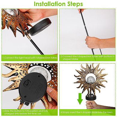 Solar Sun Stake Lights, Crackle Glass Globe Decorative Lamps, IP54 Waterproof for Garden & Yard