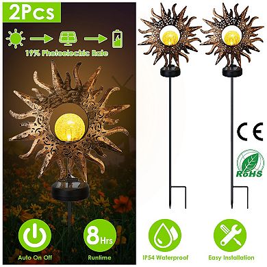 Solar Sun Stake Lights, Crackle Glass Globe Decorative Lamps, IP54 Waterproof for Garden & Yard